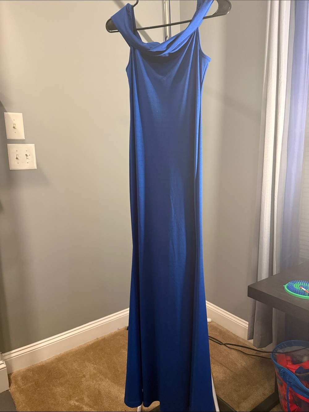 Amazon Royal Blue Draped Neck Maxi Dress